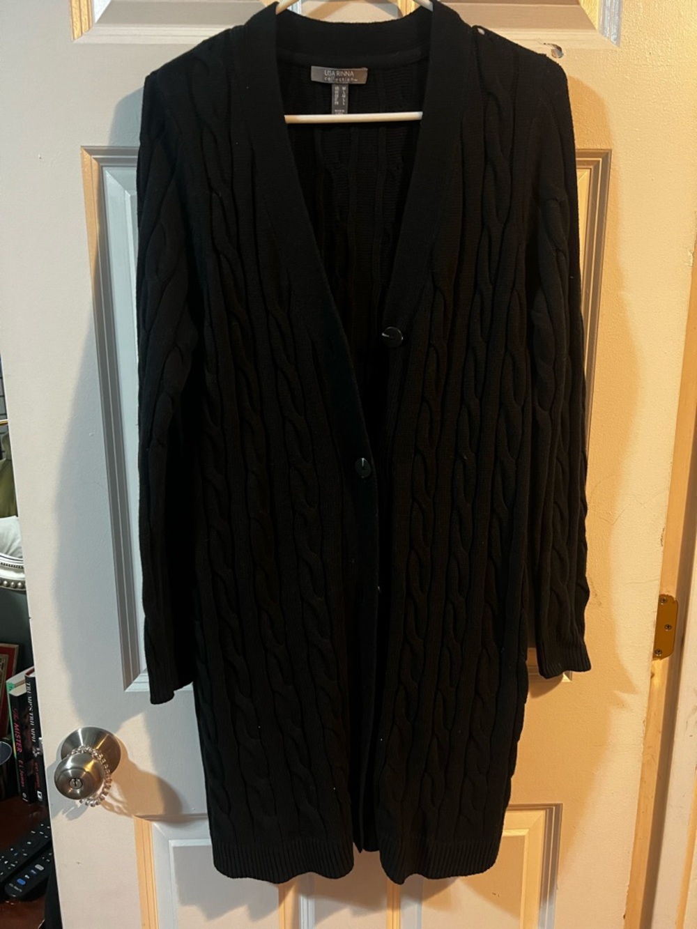 Lisa Rinna Collection Black Cable-Knit Long Cardigan
